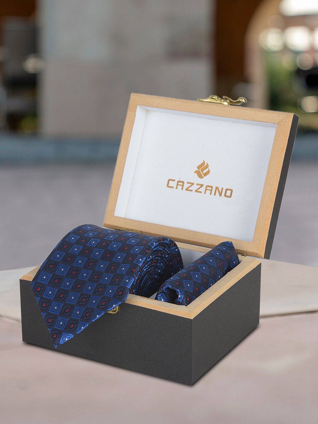 

Cazzano Men Tie and Pocket Square Accessory Gift Set Comes with a box, Blue
