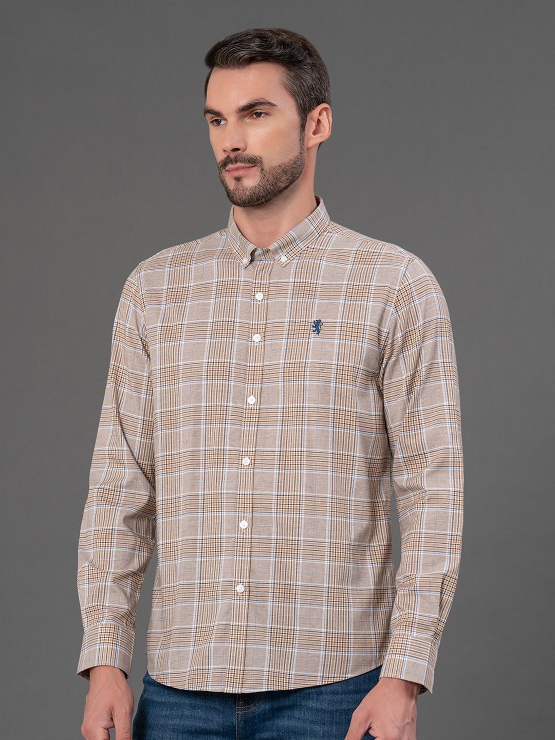 

Red Tape Men Opaque Checked Casual Shirt, Beige