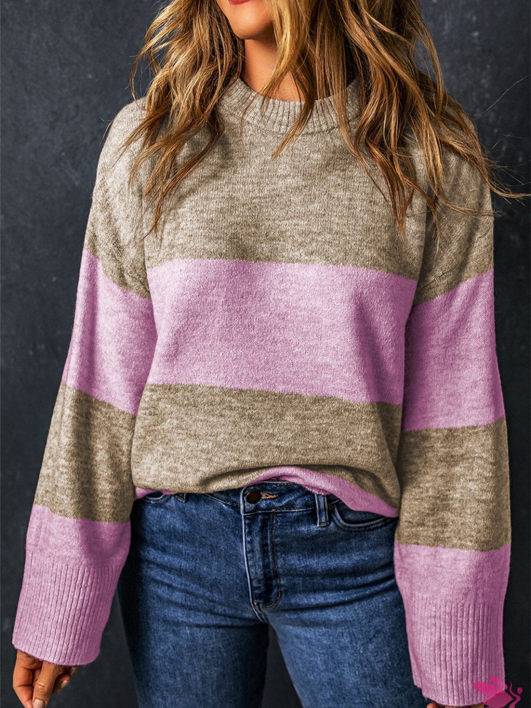 

StyleCast Women Round Neck Striped Pullover, Pink