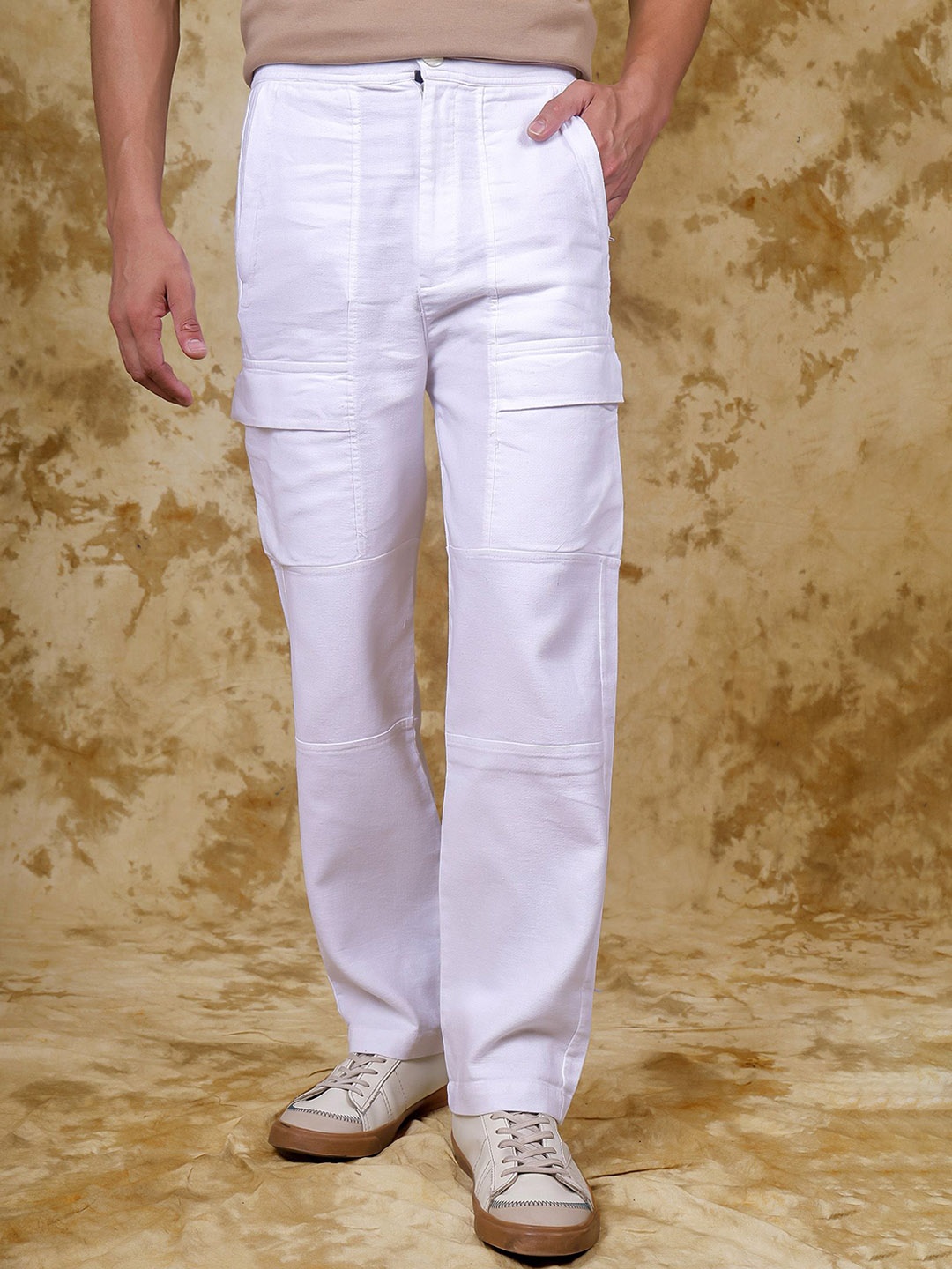 

BLUEBIRD Men Smart Slim Fit Cotton Cargos Trousers, White