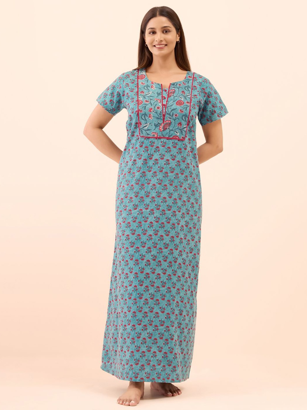 

Maybell Floral Printed Pure Cotton Maxi Nightdress, Green