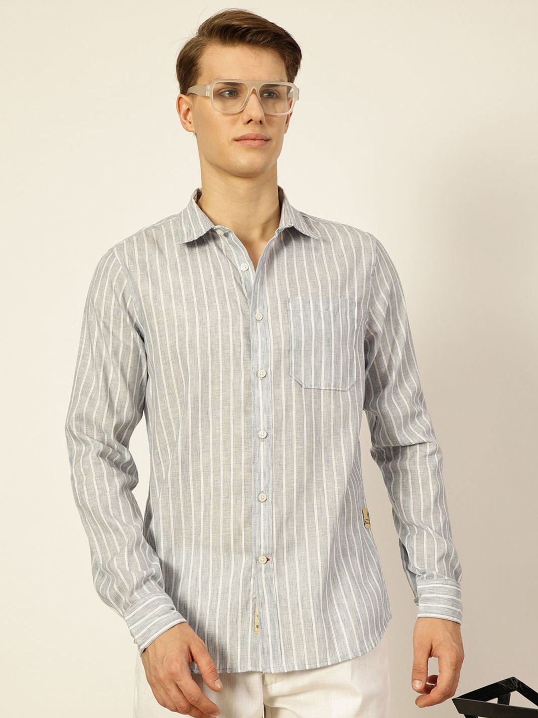 

Thomas Scott Men Striped Slim Fit Casual Shirt, Grey