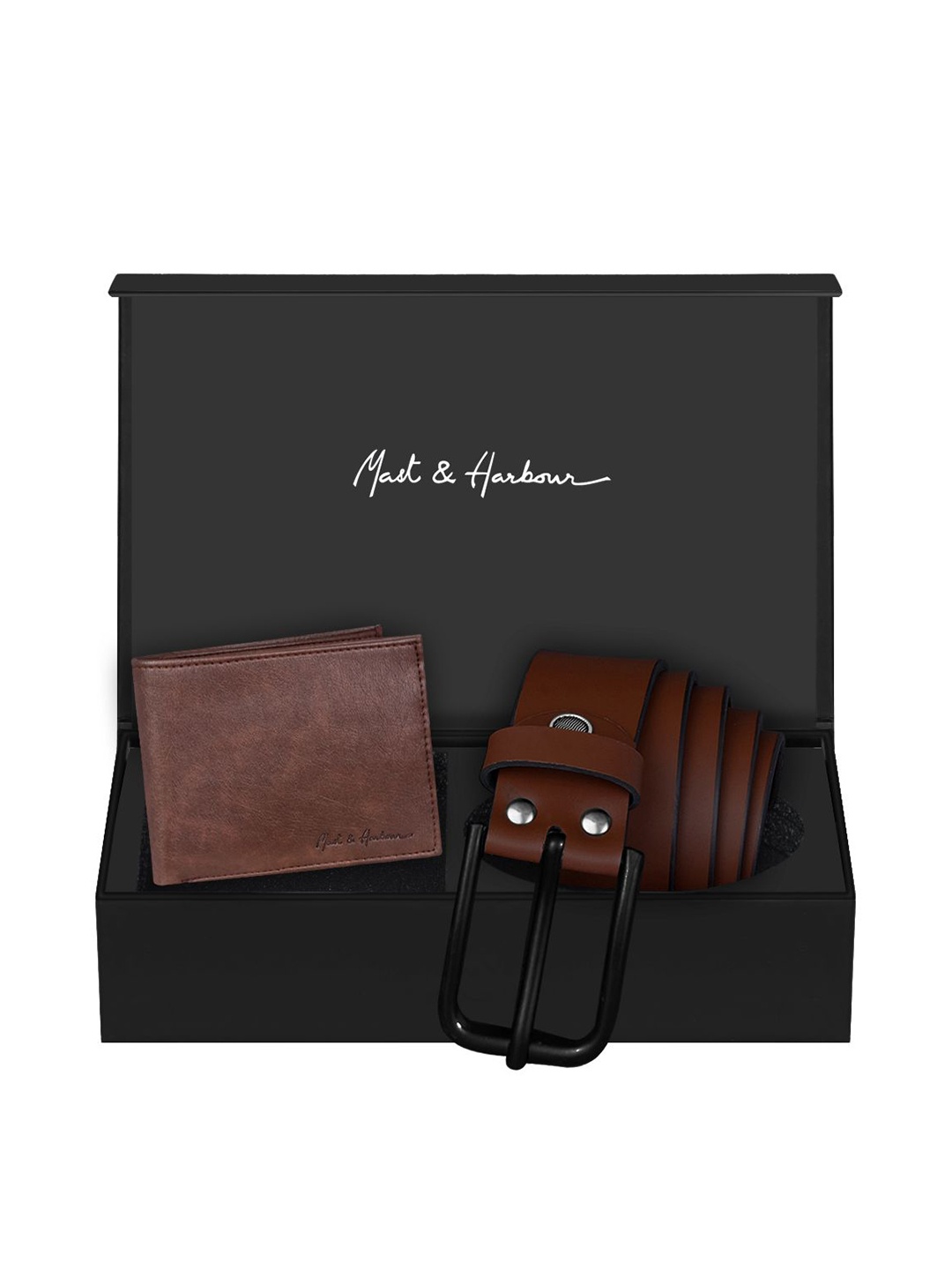 

Mast & Harbour Men Pack of Wallet & Belt, Brown