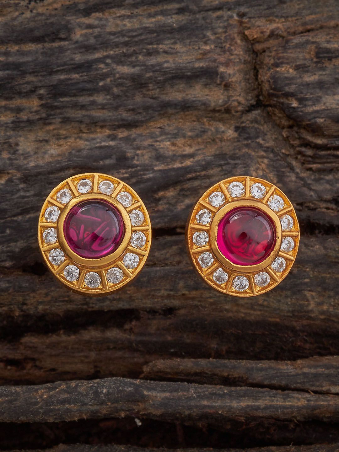 

Kushal's Fashion Jewellery Gold-Plated Zircon Stone Studded Circular Studs