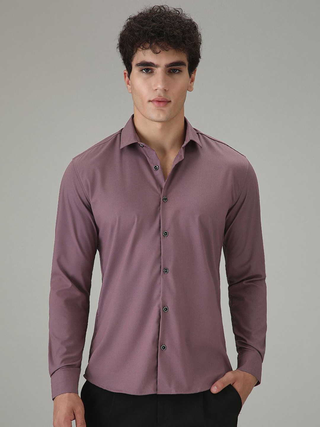 

Banana Club Men Classic Slim Fit Wrinkle Free Satin Shirt, Purple