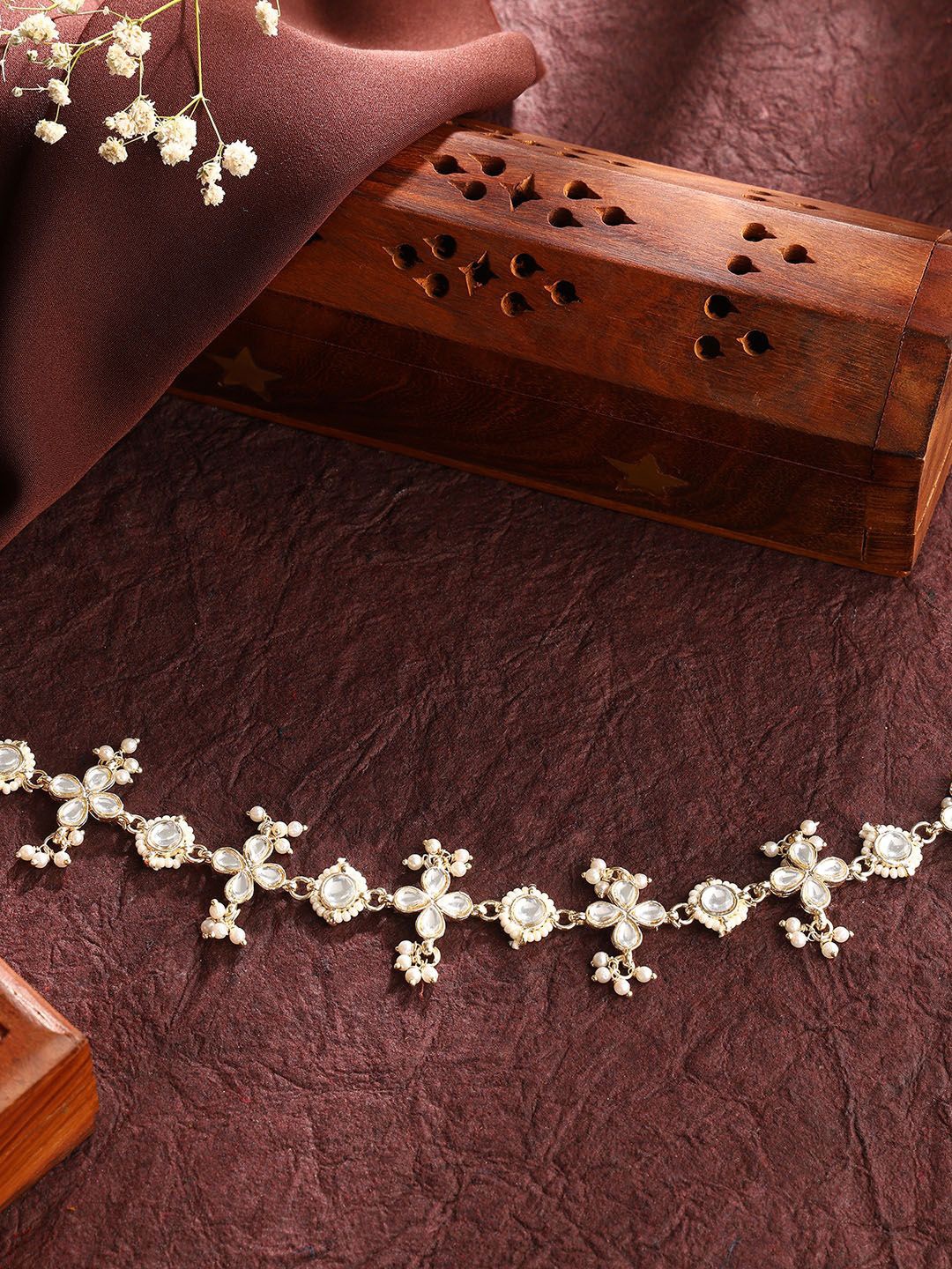 

Priyaasi Women Gold-Plated Artificial Stones and Beads Studded Matha Patti Head Jewellery, White