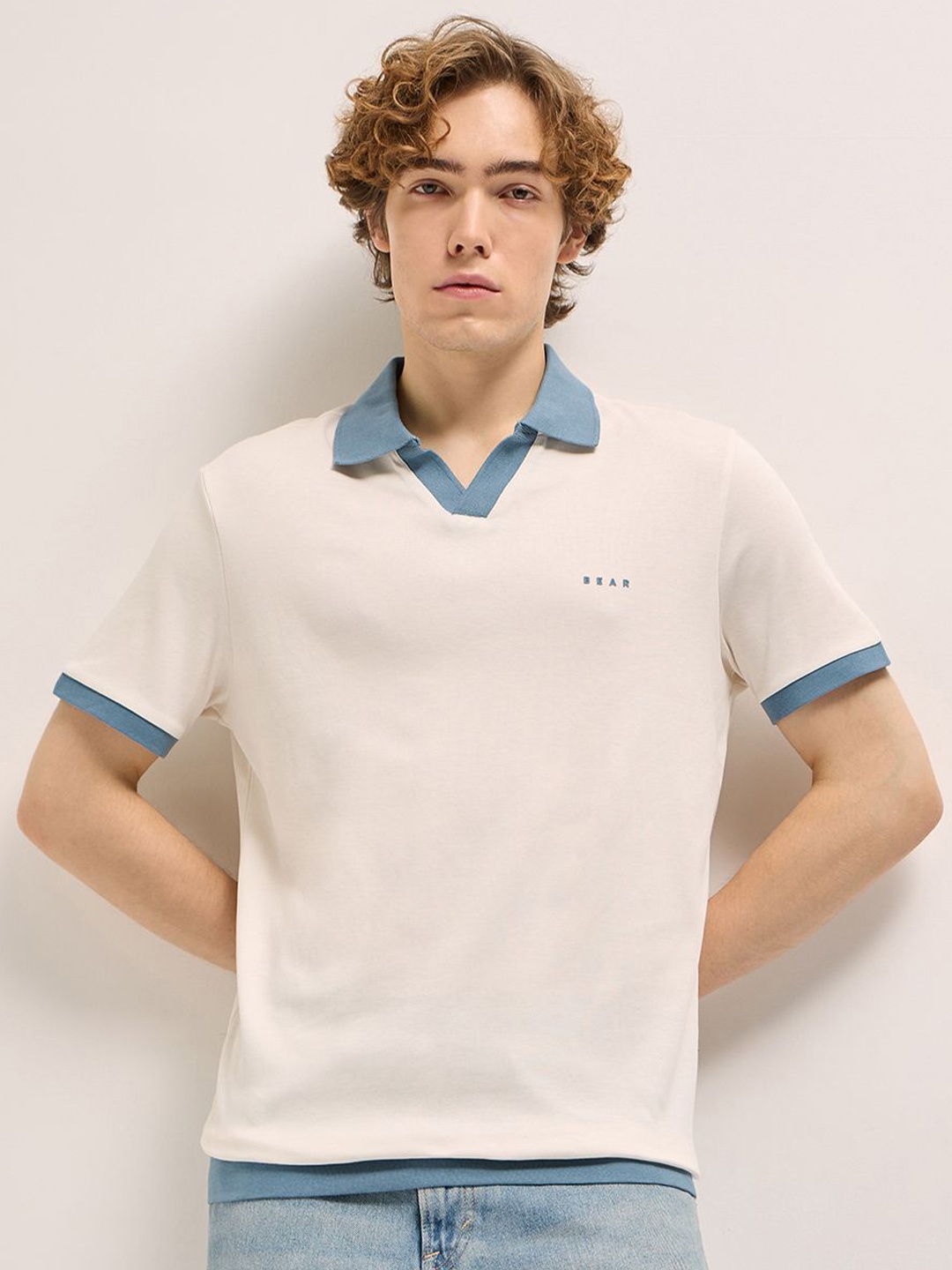 

THE BEAR HOUSE Polo Collar Pure Cotton T-shirt, White