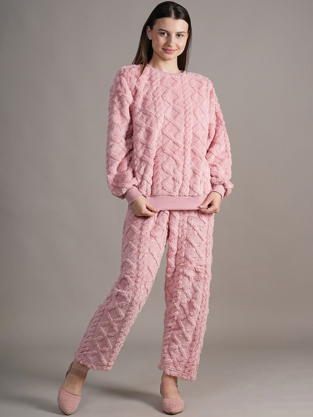 

BAESD Round Neck Sweaters With Trousers Co-Ords Set, Pink