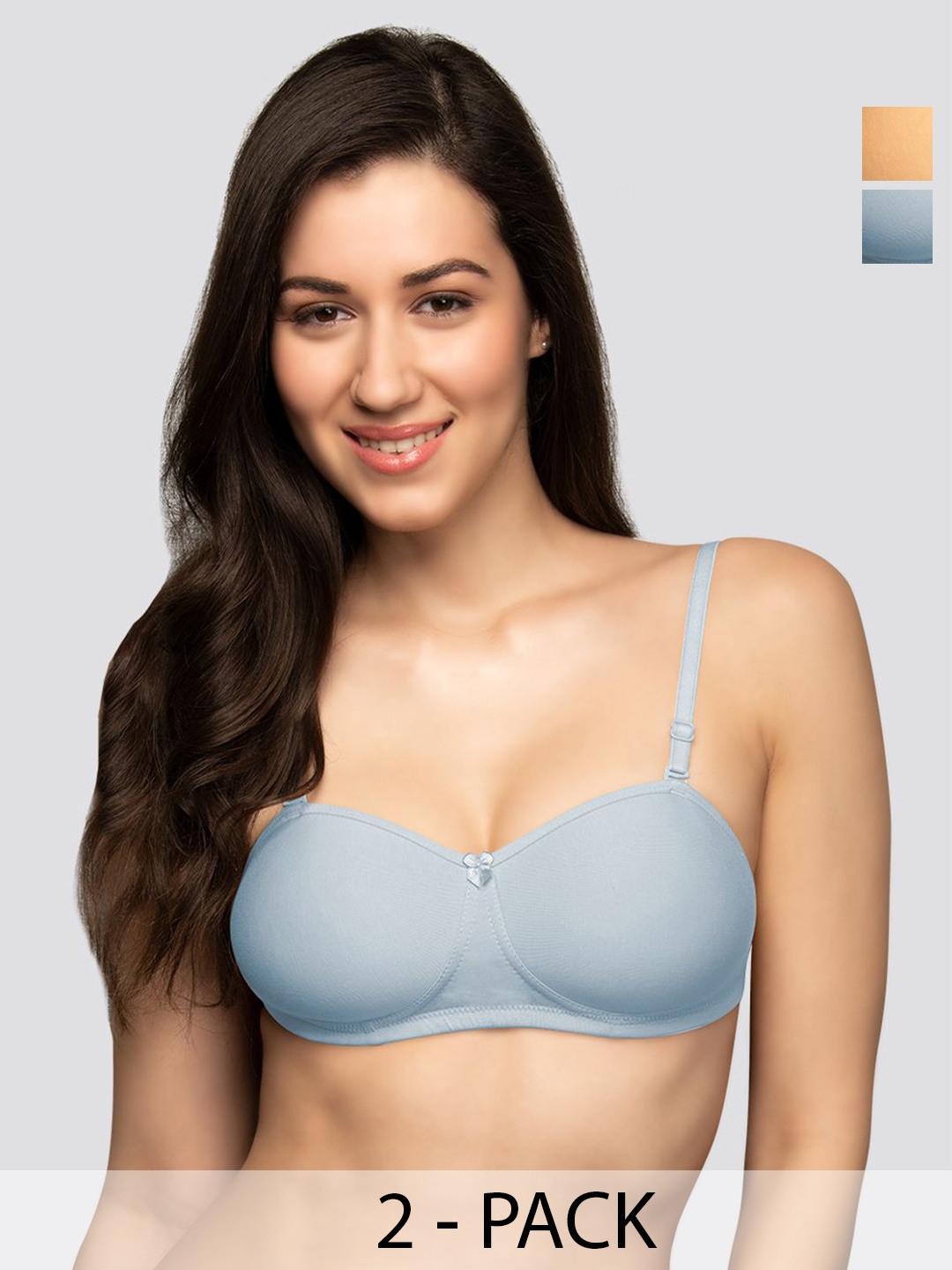 

K LINGERIE Women Pack of 2 Seamless Half Coverage Lightly Padded Bra, Blue