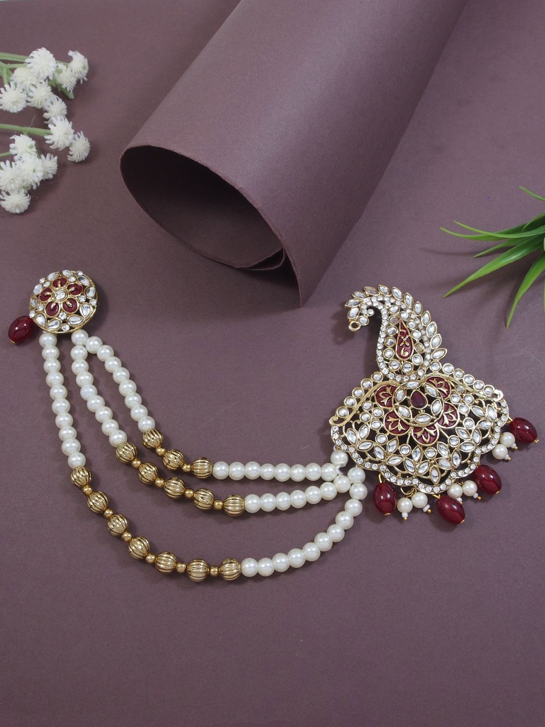 

I Jewels Gold Plated Kundan Safa Kalangi Brooch