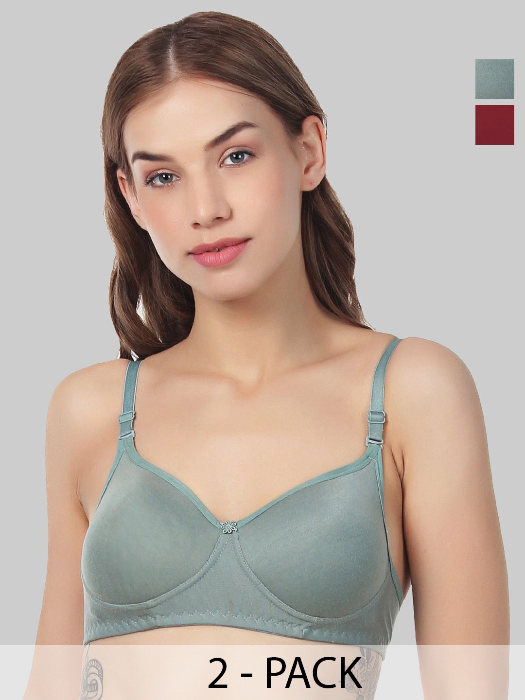 

Designer Bugs Pack Of 2 Cotton Full Coverage T-shirt Bra, Grey