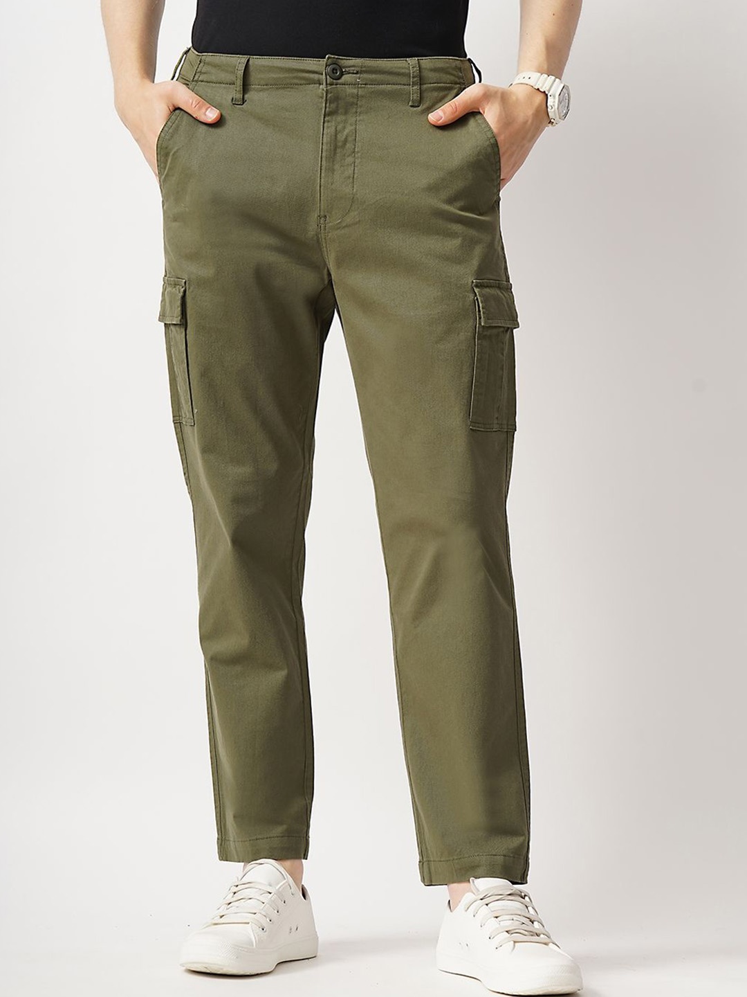 

British Club Men Smart Straight Fit Low-Rise Cargo Trouser, Olive