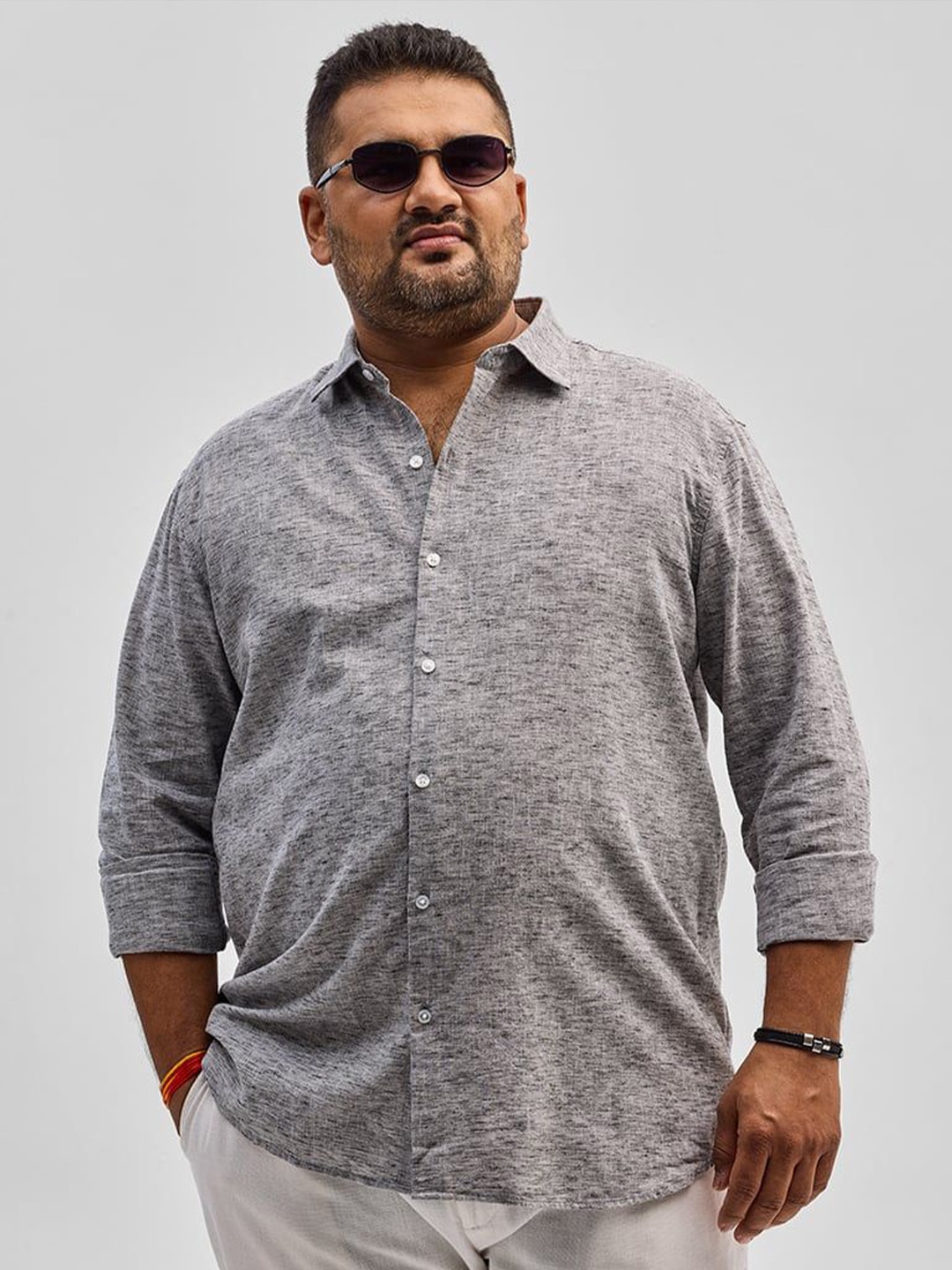 

Snitch Plus Size Classic Printed Casual Shirt, Grey