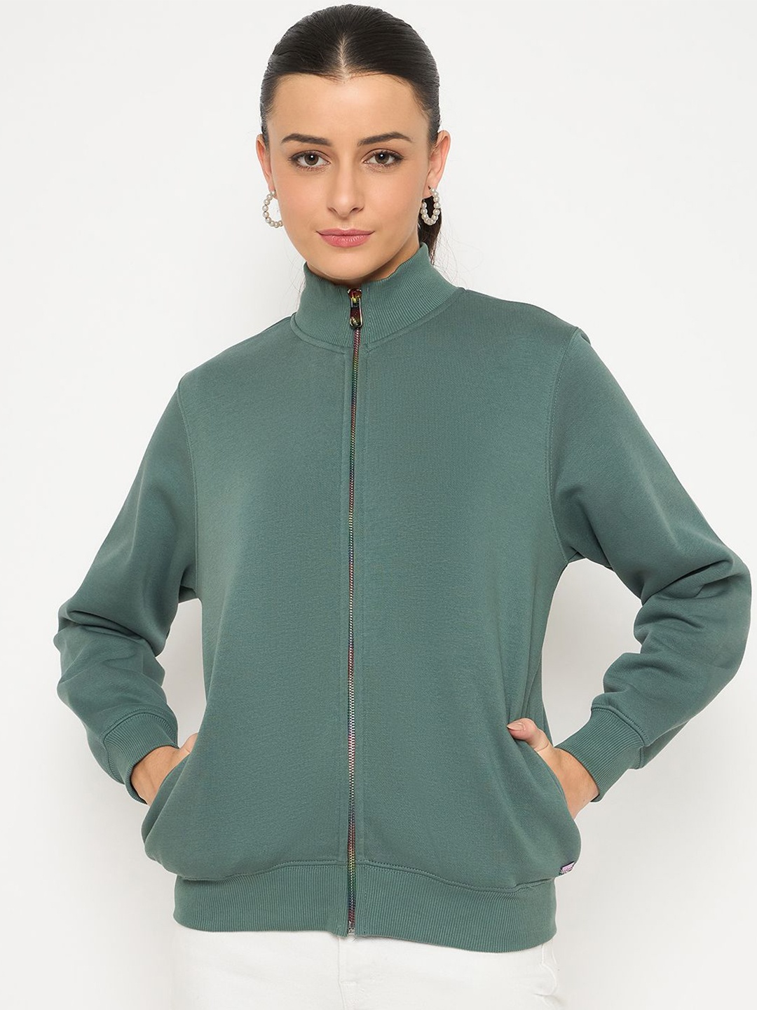 

Madame Women Front-Open Cotton Sweatshirt, Green