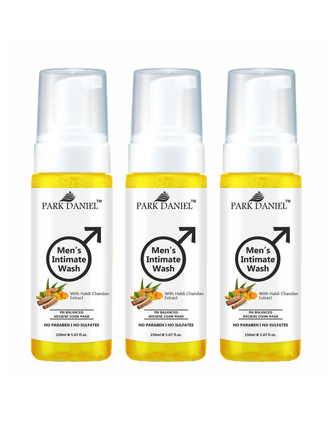 

Park Daniel Set Of 3 Men's Intimate Wash With Haldi Chandan Extract 150 ml Each, Yellow