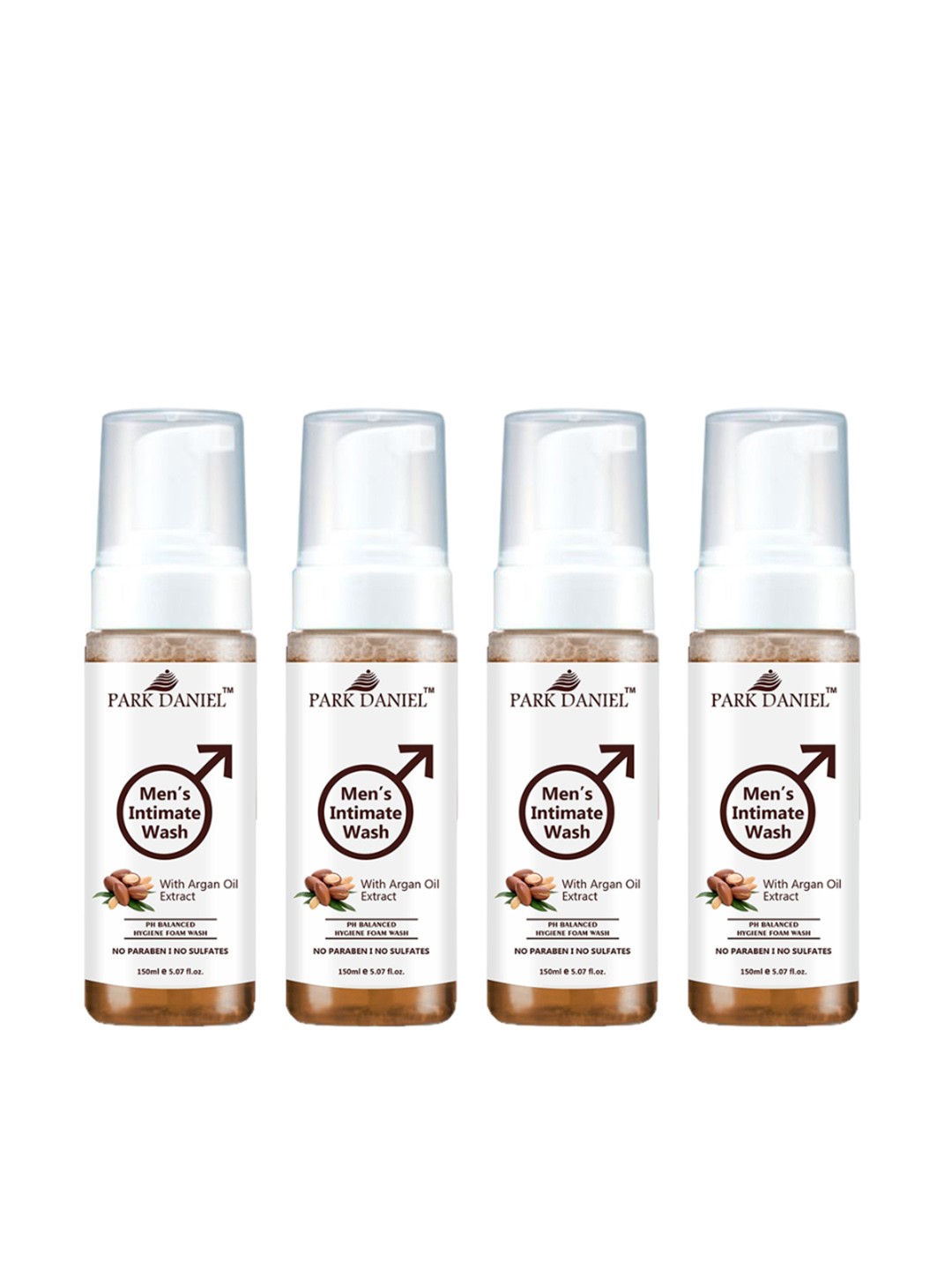 

Park Daniel Set Of 4 Men's Intimate Wash With Argan Oil Extract - 150 ml Each, Brown