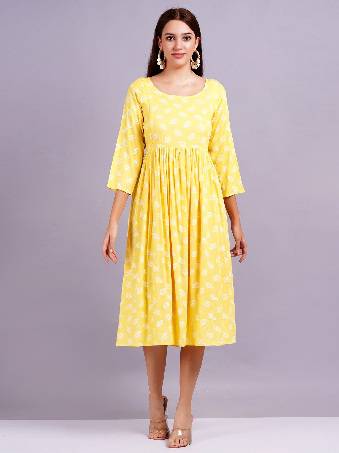 

JC4U Women Tropical Printed Fit & Flare Dress, Yellow