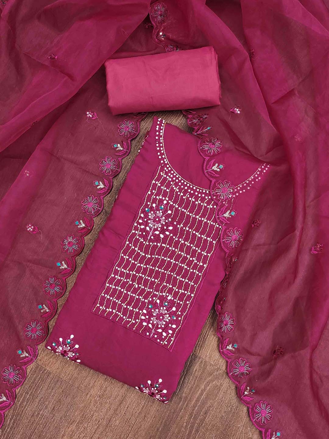 

KIMISHA Floral Embellished Beads and Stones Unstitched Dress Material, Magenta