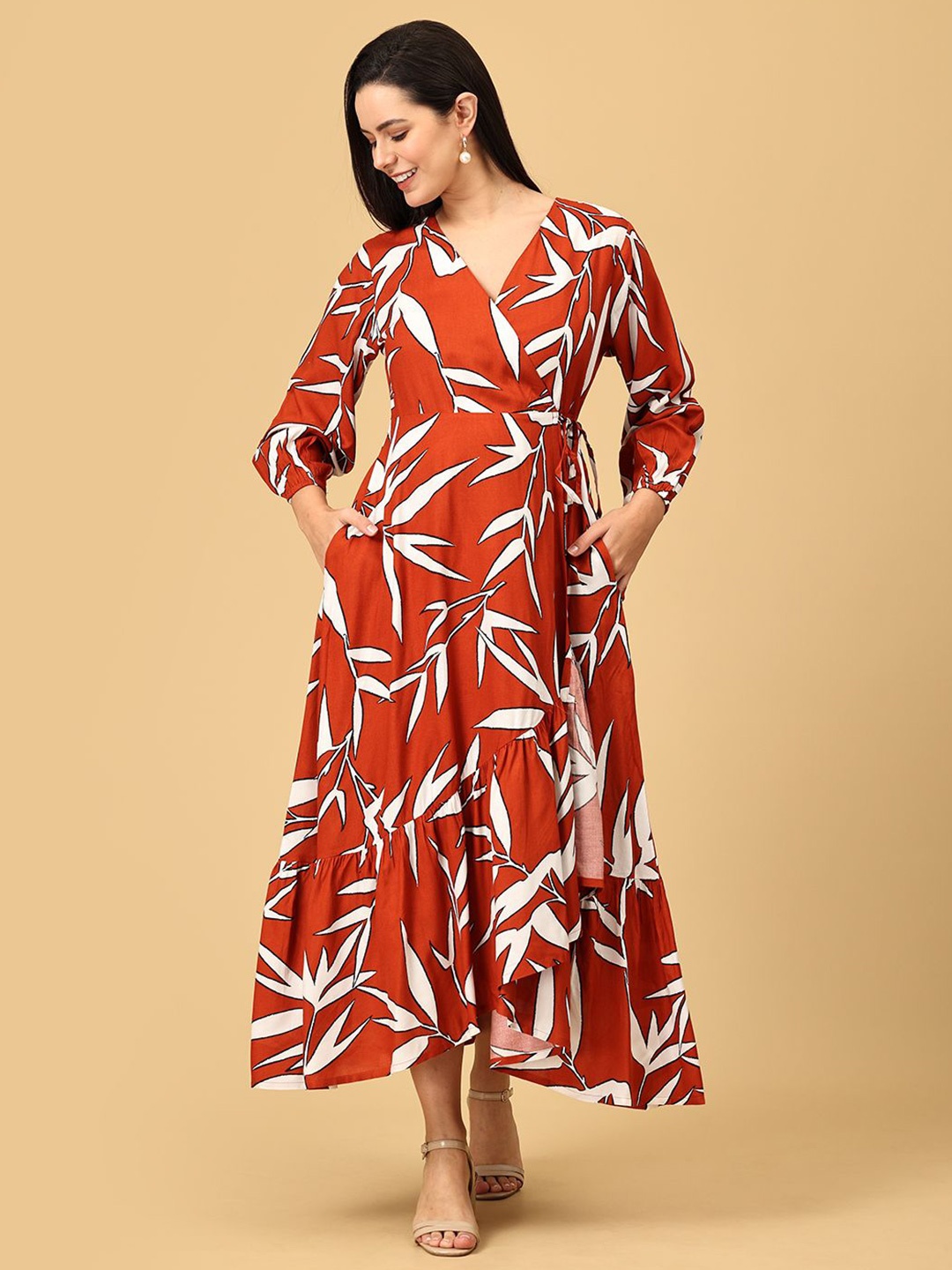 

The Mom Store Women Print Cotton Maternity Maxi Dress, Rust