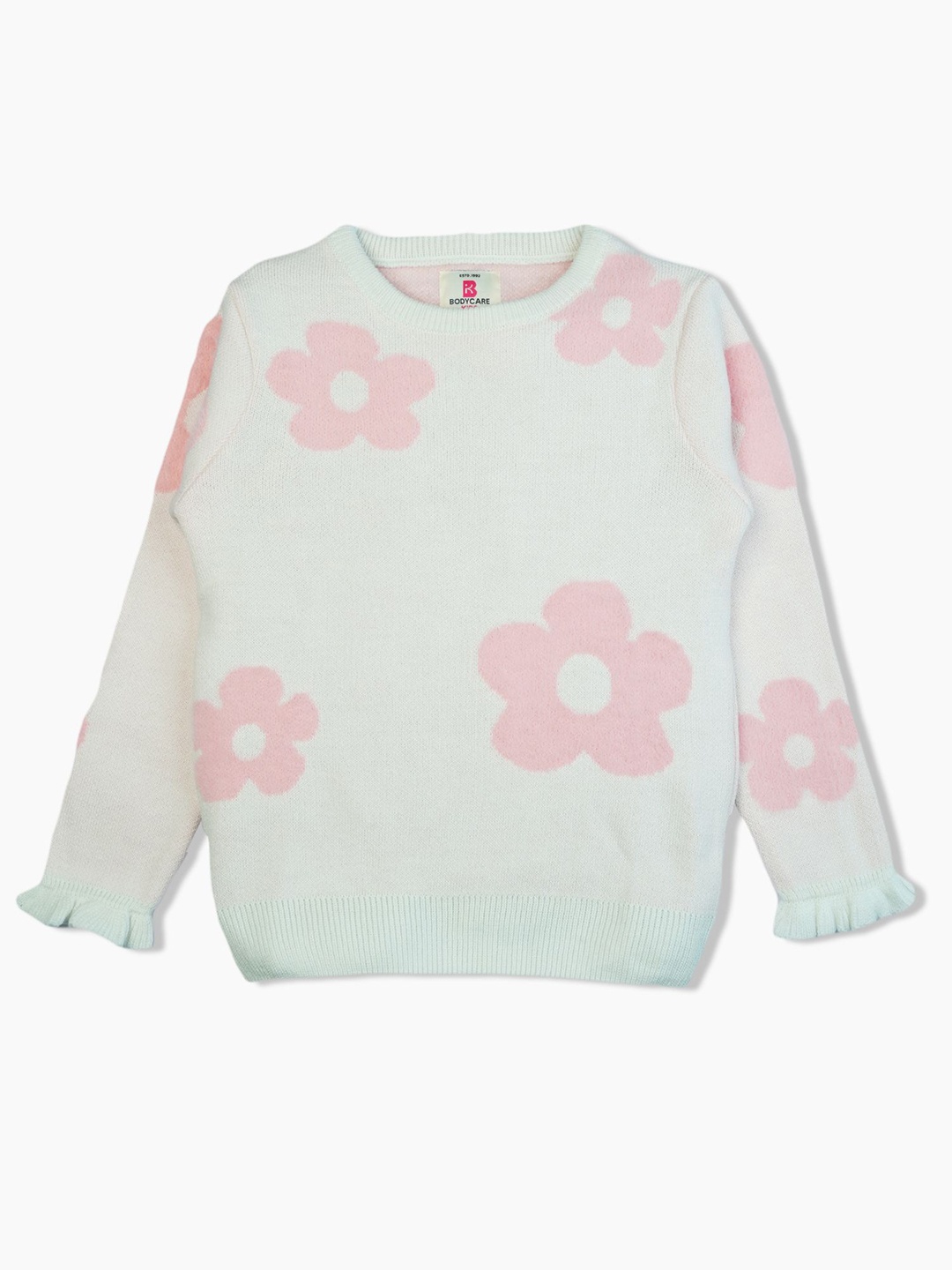 

Bodycare Girls Floral Printed Round Neck Long Sleeves Woollen Pullover, Pink