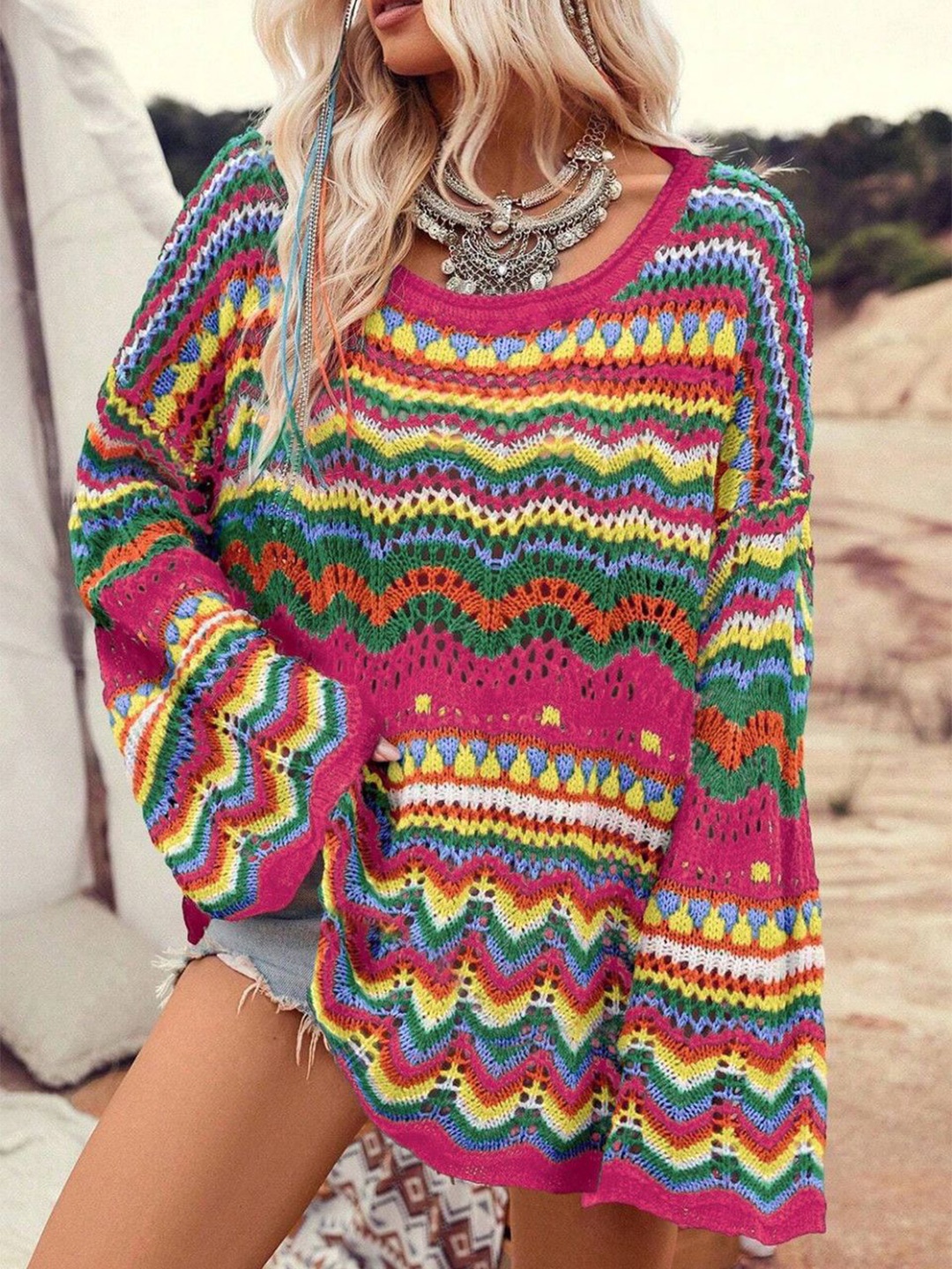 

StyleCast Women Open Knit Pullover Sweaters, Pink