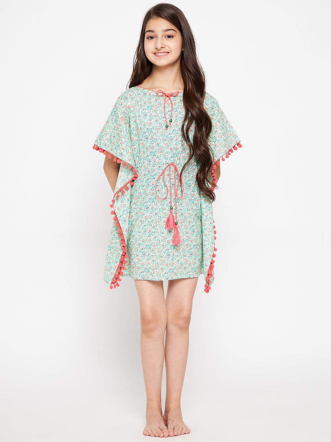 

The Kaftan Company Girls Printed Pure Cotton Kaftan Nightdress, Green