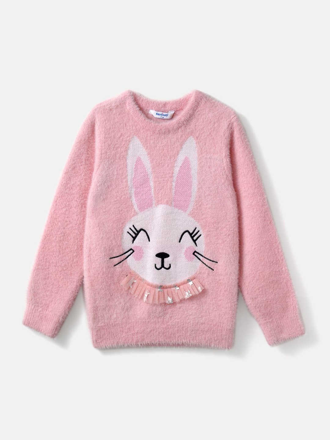 

Nauti Nati Girls Bunny Print Jacquard Design Warm Sweater, Pink