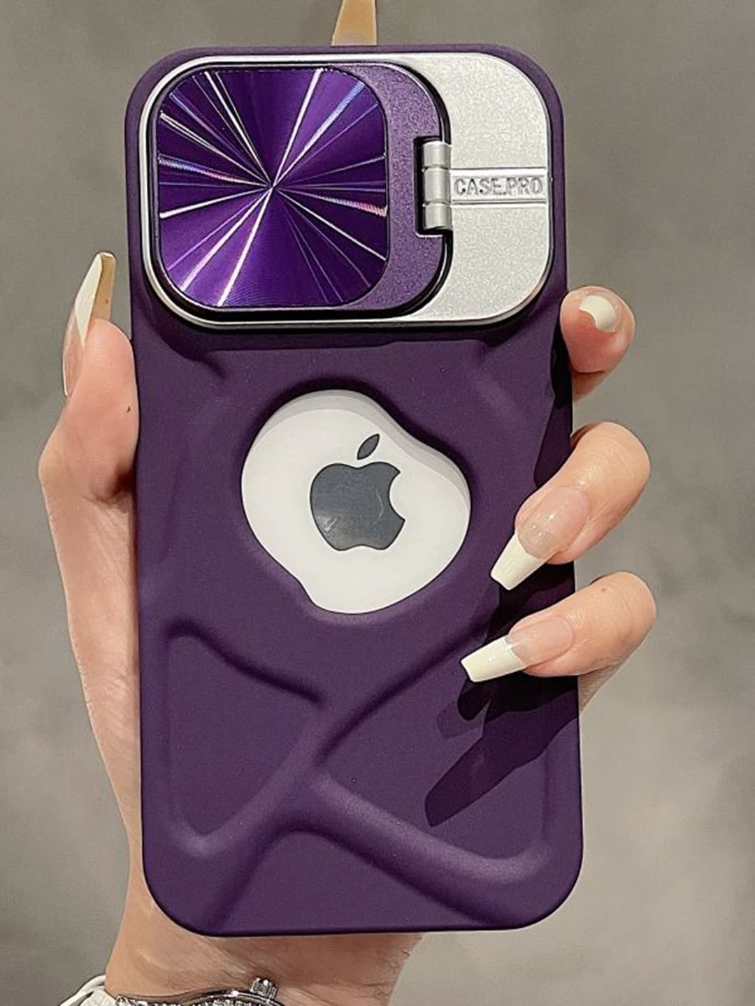 

Luxury Kase Textured iPhone 15 Invisible Bracket Lens Protection Case, Purple