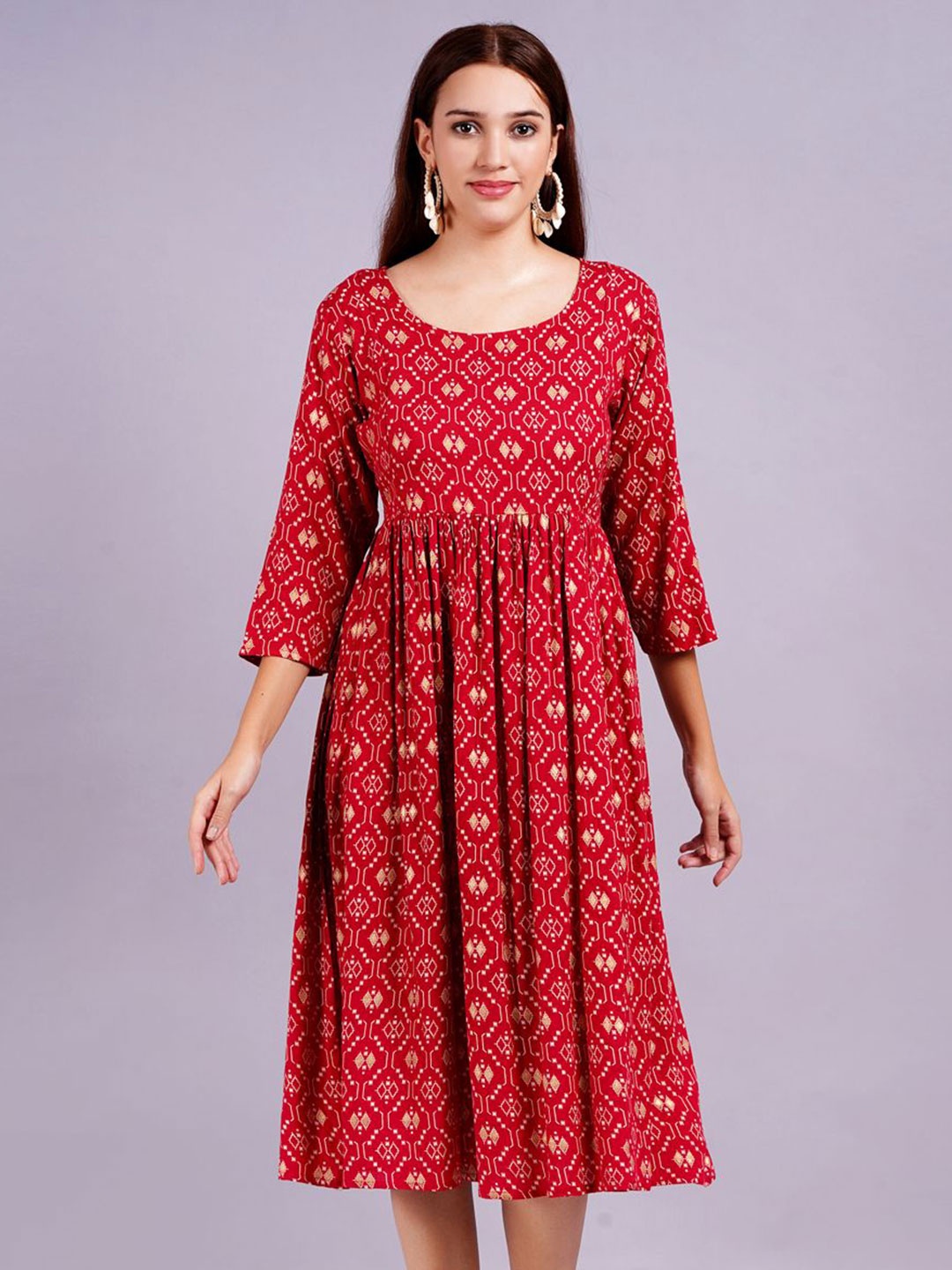 

KALINI Women Ethnic Motifs Printed Fit & Flare Dress, Red