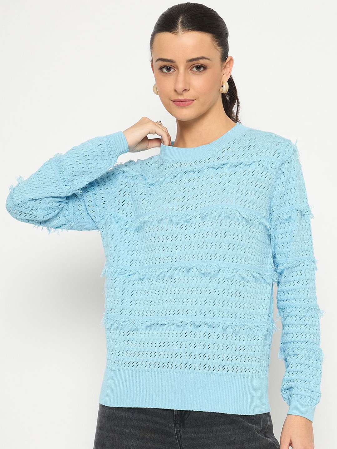 

Madame Women Round Neck Pullover Sweater, Blue