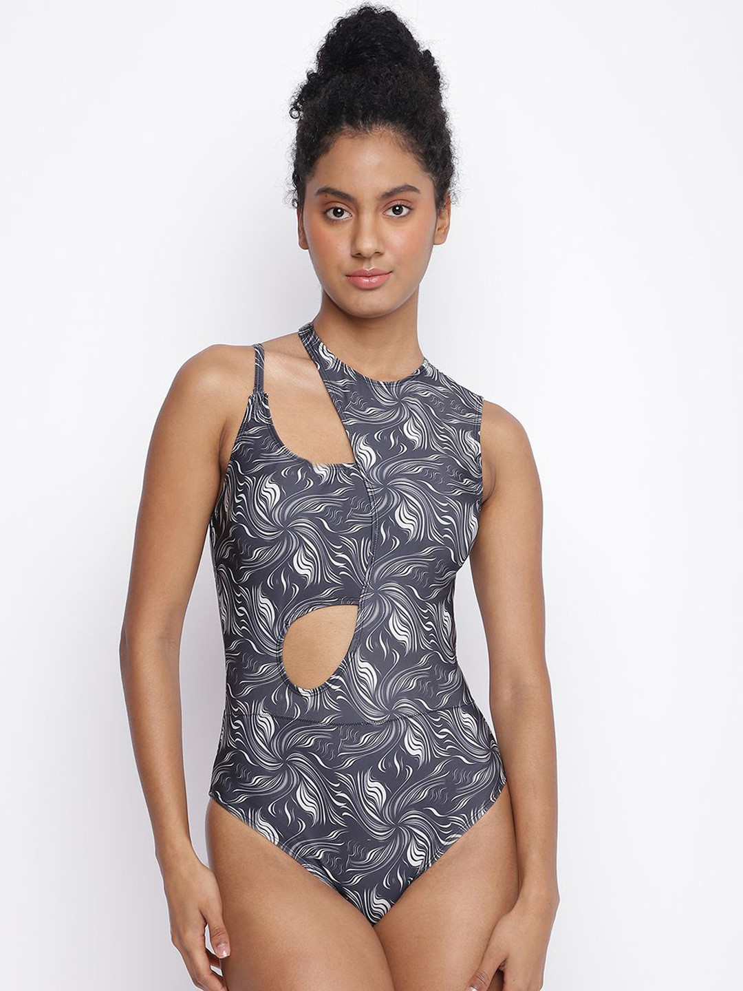 

La Intimo Women Abstract Printed Cut Out Monokini, Black