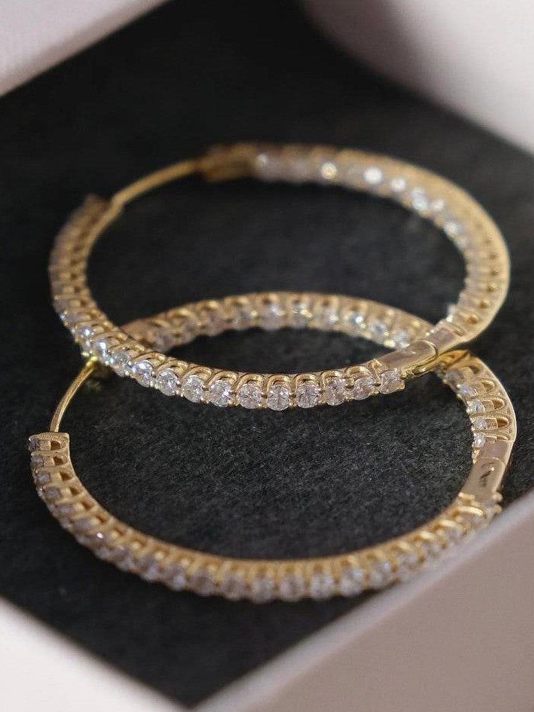 

Anushka Jain Jewellery 925 Sterling Silver Gold-Plated CZ Studded Classic Hoop Earrings