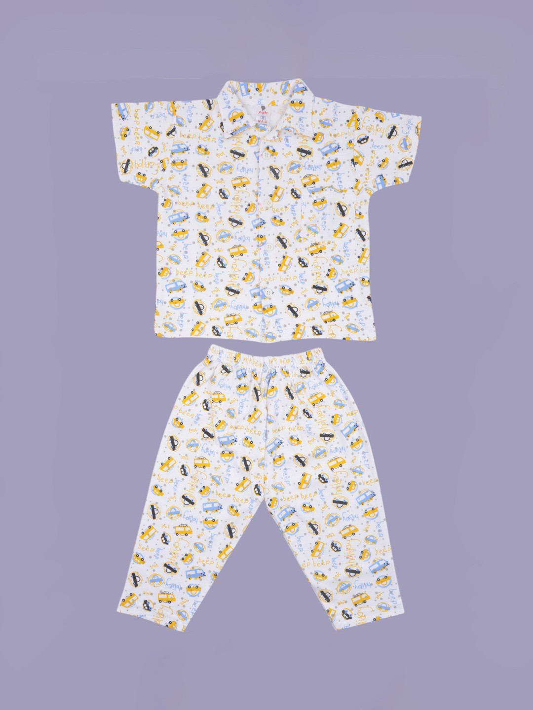 

Yellow Bee Boys Graphic Printed Pure Cotton Night suit, White