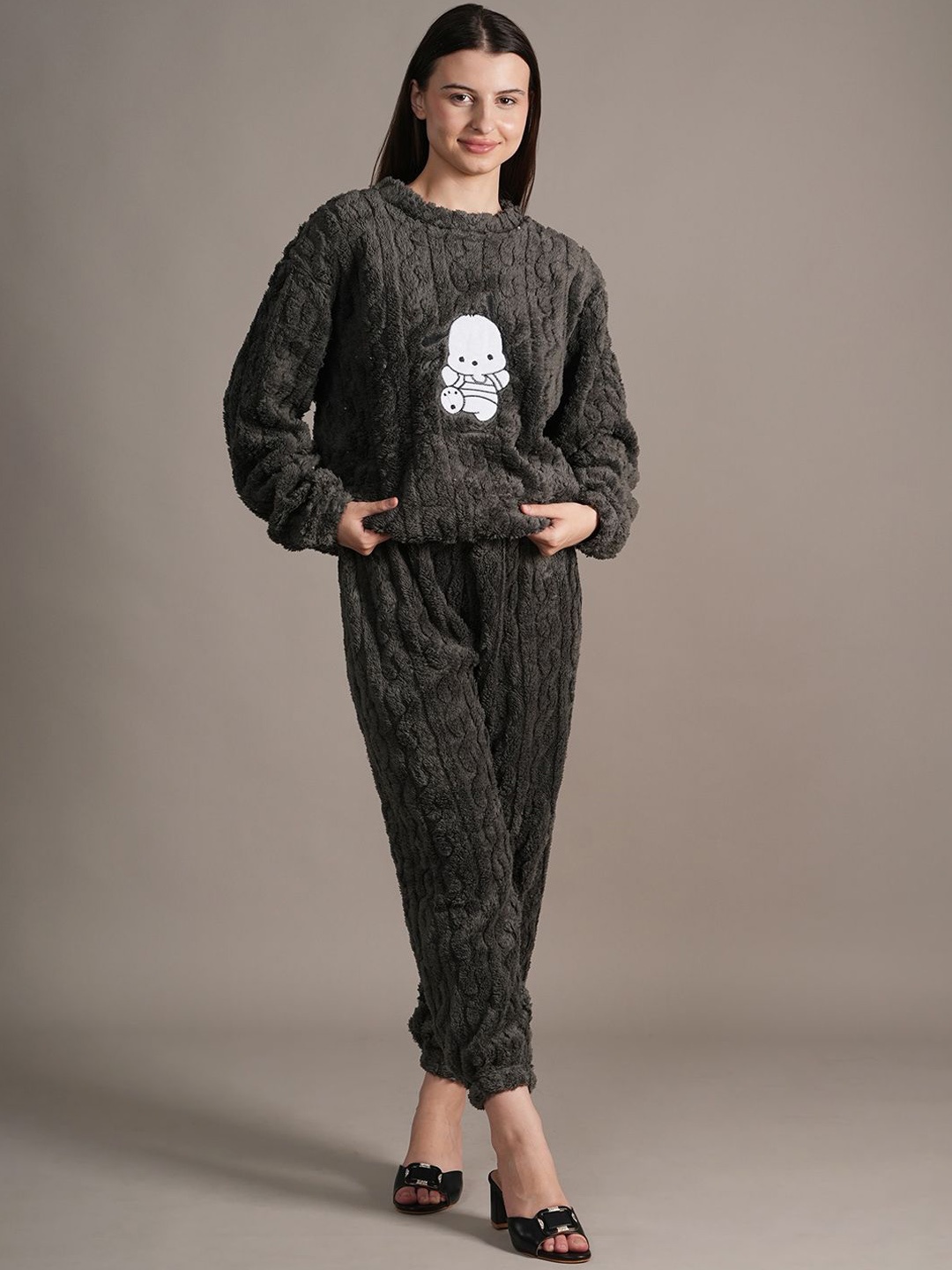 

BAESD Printed Round Neck Sweater With Joggers, Black