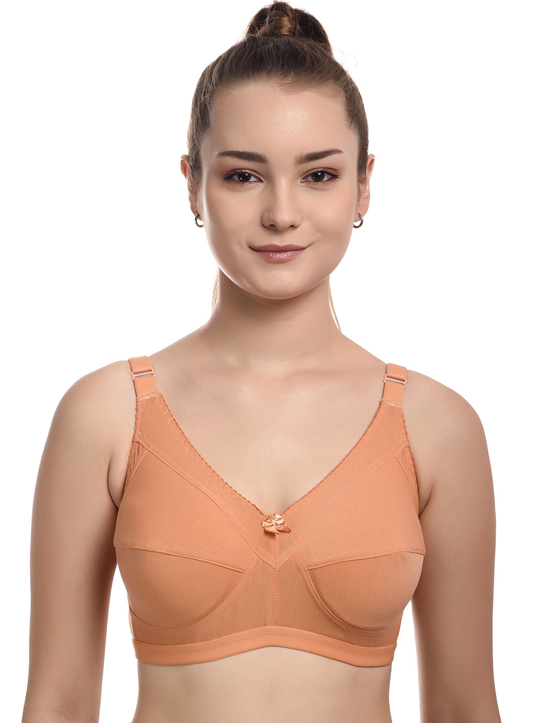 

new blue eyes Full Coverage Cotton Non Padded Bra, Orange