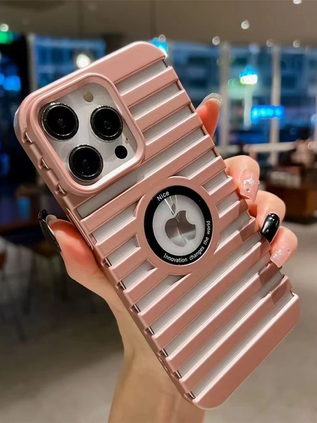 

Luxury Kase Striped iPhone 14 Pro Heat Dissipation Breathable Hard, Rose gold