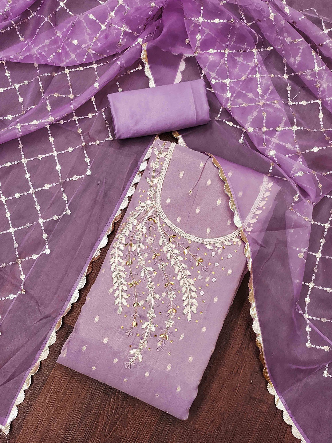 

KIMISHA Floral Embellished Beads and Stones Unstitched Dress Material, Purple