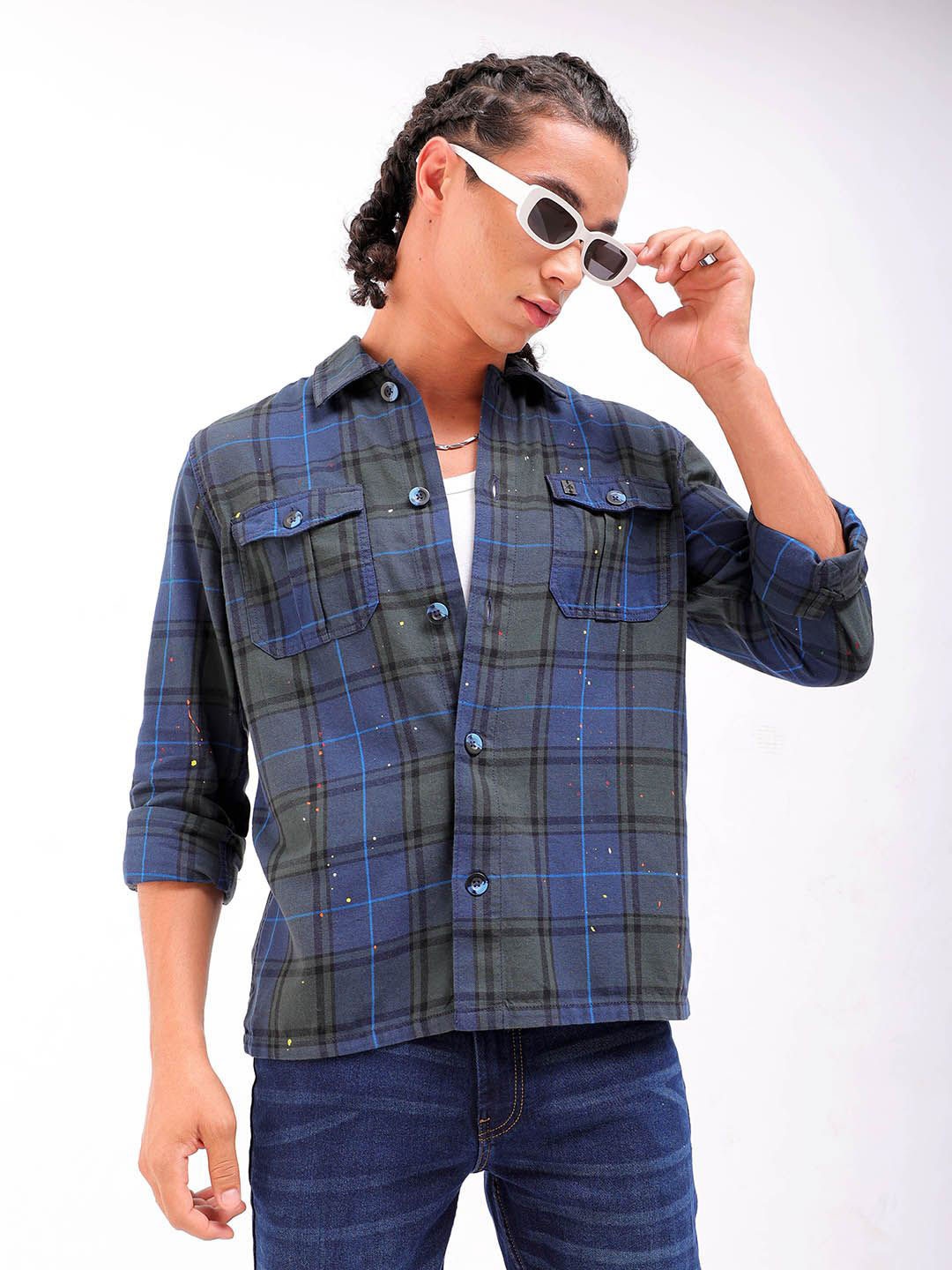 

The Indian Garage Co Men Checked Casual Shirt, Navy blue