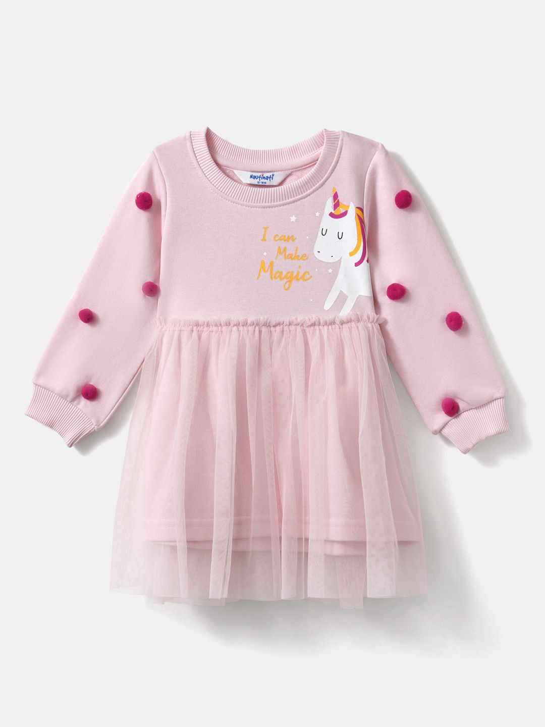 

Nauti Nati Girls Printed with Pom-Pom Detail Fit & Flare Dress, Pink