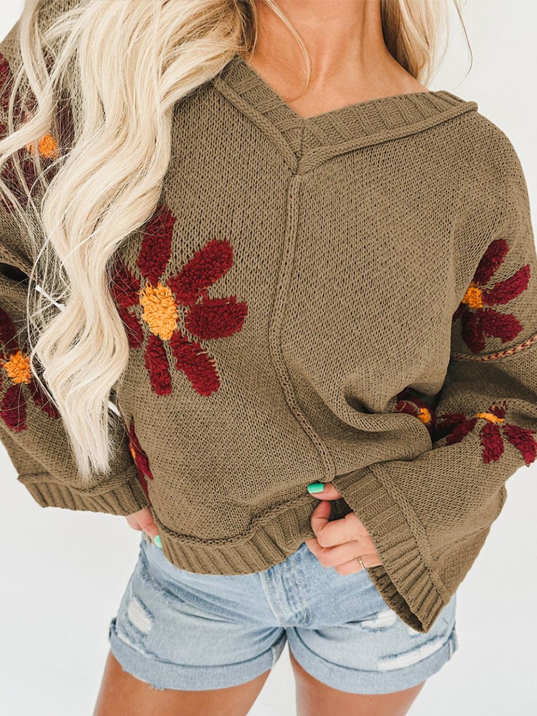 

StyleCast Women Floral Printed Pullover Sweater, Brown
