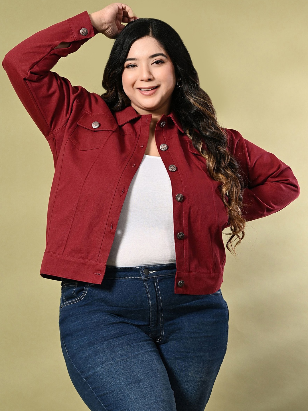 

Funday Fashion Women Denim Jacket, Maroon