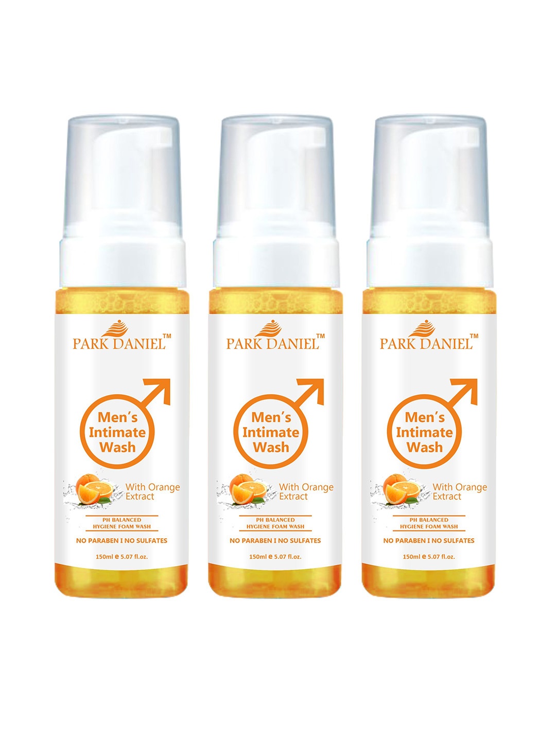 

Park Daniel Set Of 3 Men's Intimate Wash With Orange Extract- 150 ml Each