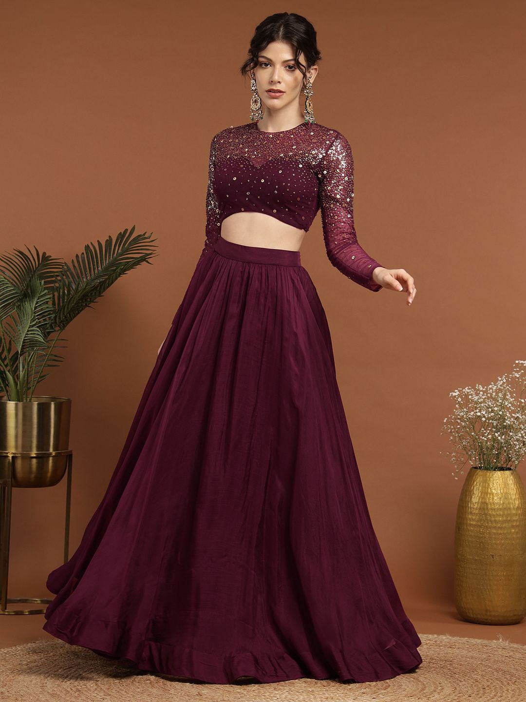 

RIRASA Embellished Ready to Wear Lehenga &, Maroon