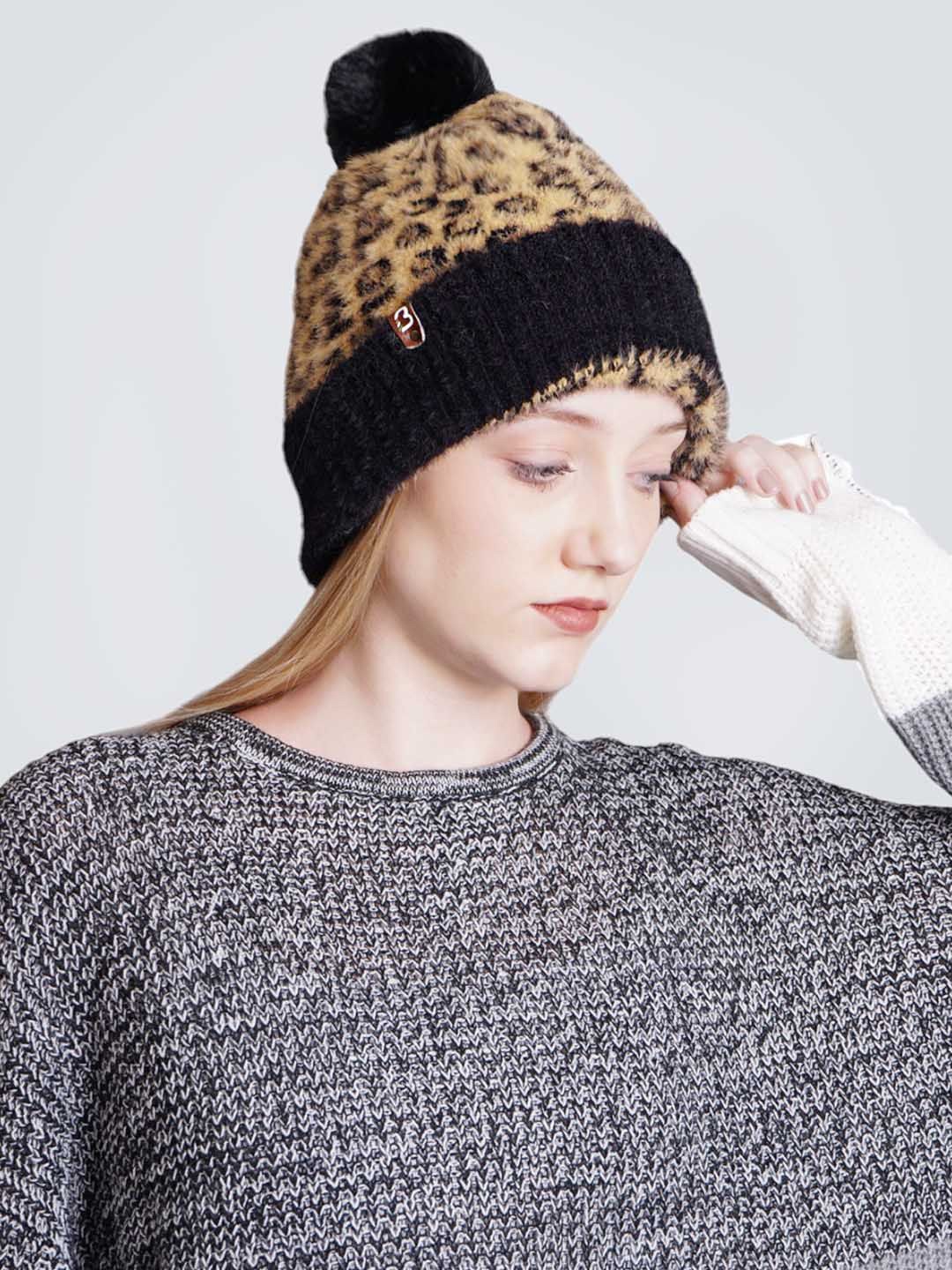 

Bharatasya Women Self Design Woollen Beanie, Brown