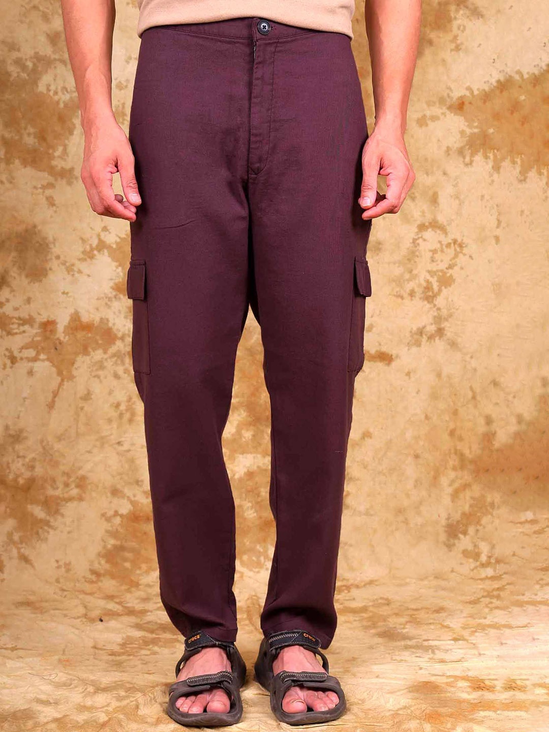 

BLUEBIRD Men Cotton Smart Slim Fit Cargos Trousers, Maroon