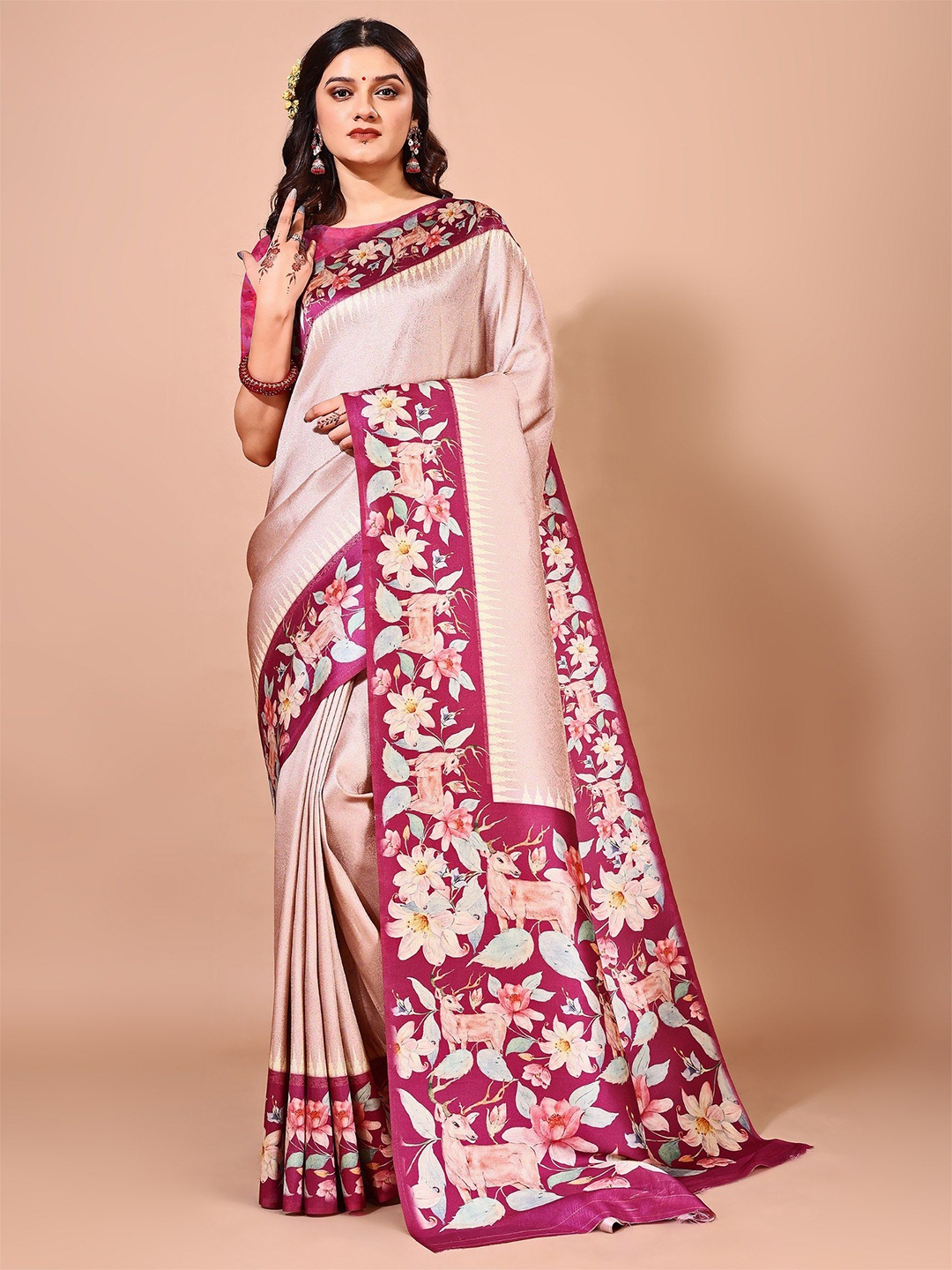 

Avyay Creation Kalamkari Printed Kanjeevaram Saree, Burgundy