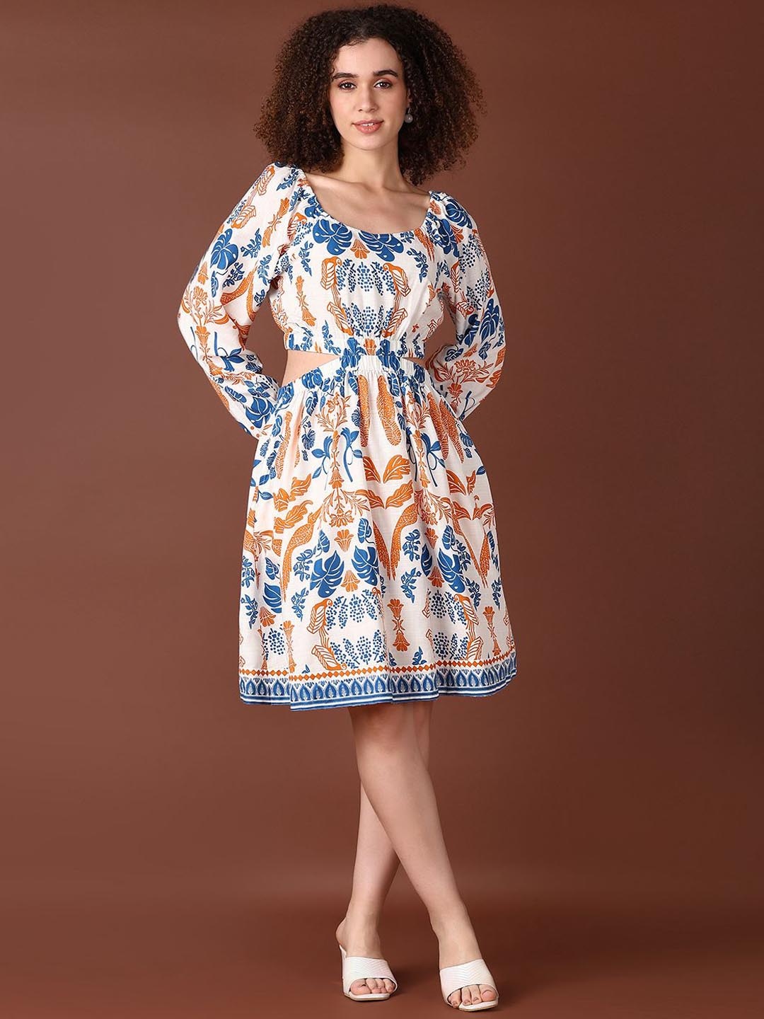 

V-Mart Women Ethnic Motifs Printed Cut-Outs Fit & Flare Dress, White