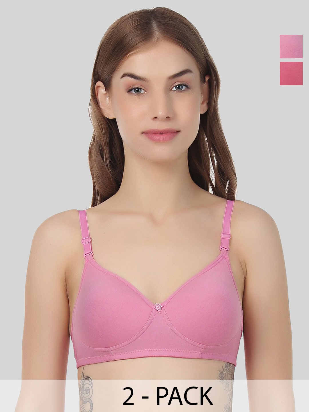 

Designer Bugs Women Pack Of 2 All Day Comfort Seamless Full coverage T-Shirt Bra, Pink