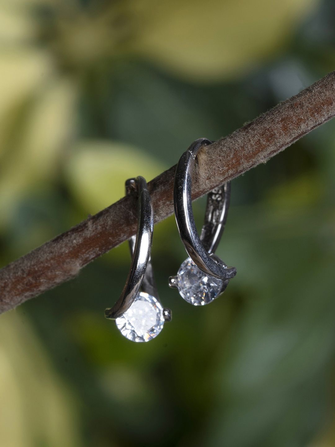 

TOUCH925 Pure Silver Cubic Zirconia Studded Contemporary Hoop Earrings