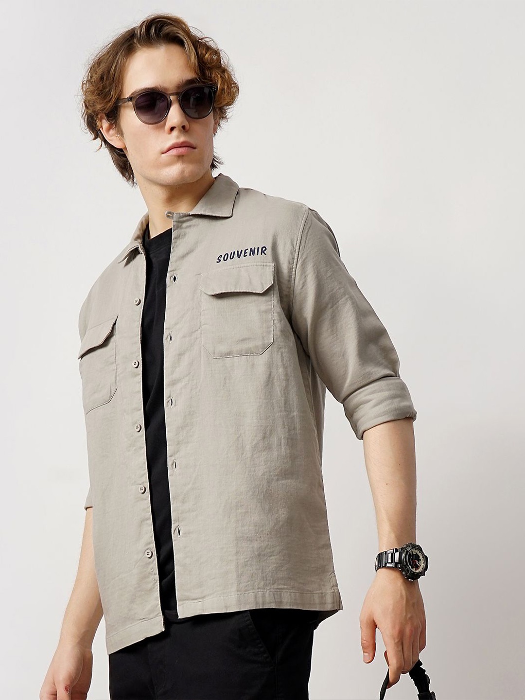 

British Club Men Long Sleeve Casual Shirt, Grey